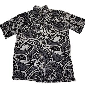 TWO Paddles‎ Hawaii Aloha Shirt Tribal Polynesian Print Cotton Resort Surf S/M